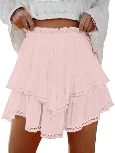 Lepunuo Boho Shorts for Women High Waisted Ruffle Tiered Flowy Skirts with Shorts Underneath Western Skorts