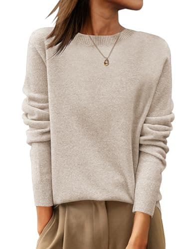 ANRABESS Women 100% Wool Long Sleeve Sweaters Fall Business Casual Outfits | Crew Neck Basic Pullover Sweater,Soft Cozy Knit Tops,2026 Fall Trendy Classic, Office Work,Warm Winter Layering Clothes