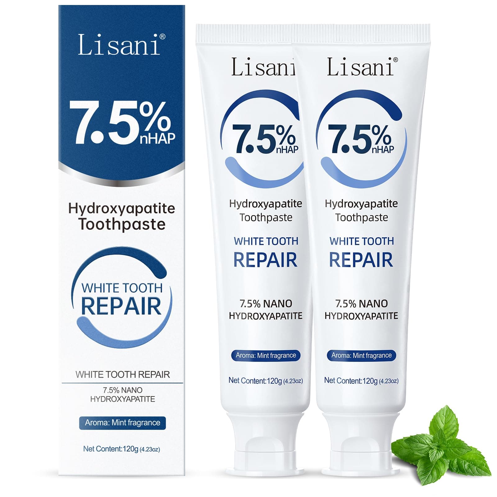 Set 2-Pack Hydroxyapatite Toothpaste for Teeth Remineralization, Enamel Repair, Sensitivity Relief & Whitening Fluoride-Free, Deep Cleaning Care, Fresh Breath
