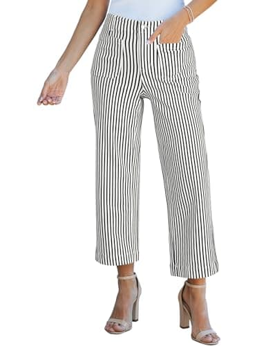 luvamia Striped Jeans for Women Trendy High Waisted Cropped Wide Leg Pants Stretchy Denim Patch Pocket Pinstripe Pants