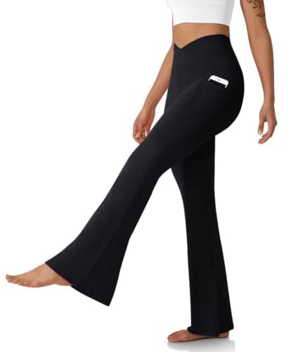 Women's Flare Leggings with Pockets Crossover High Waisted Yoga Pants — image 1