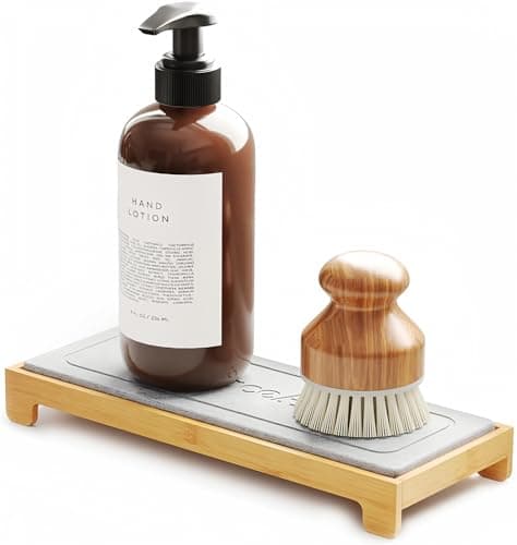 SpaceAid DryingNeat Instant Dry Sink Caddy Organizers, Kitchen Sponge Soap Holder Dispenser, Countertop Fast Drying Counter Tray Rack (Bamboo, Gray) — image 1