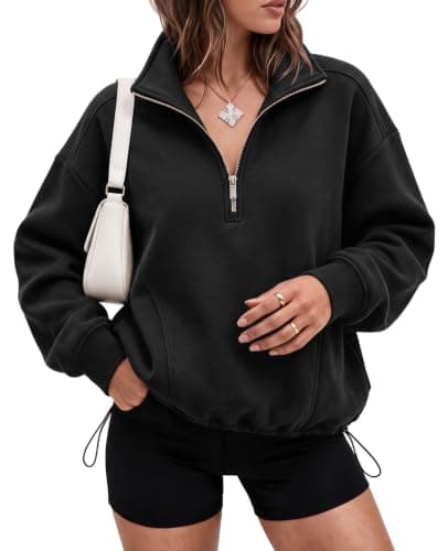 Fisoew Womens Half Zip Sweatshirts Oversized Fleece Pullover Fall Outfits — image 1