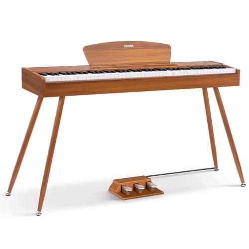 Donner DDP-80 Digital Piano 88 Key Weighted Keyboard, Full-size Electric Piano for Beginners, with Sheet Music Stand, Triple Pedal, Power Adapter, Supports USB-MIDI Connecting, Retro Wood Color