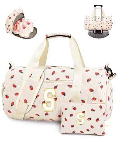 WOOMADA Kids Duffle Bag with Shoe Compartment, Cute Dance Gymnastics Cheer Ballet Overnight Sleepover Weekend Bag, Birthday Gifts for 4 5 6 7 8 9 10 11 12 13 Year Old Tween Teen Girls(beige-S) — image 1