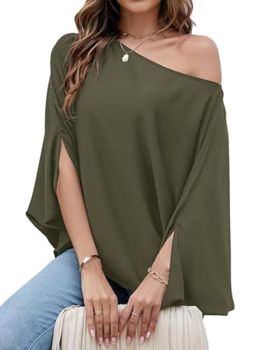 VIMPUNEC Womens Off The Shoulder Flowy Tops Casual Batwing Sleeves Blouses Loose Chiffon Shirts — image 1