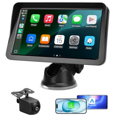 9" Wireless CarPlay Screen for Car, Apple CarPlay & Android Auto Receiver with 1080P Backup Camera, HD Touchscreen, Bluetooth, GPS, Voice Control,Universal Fit for All Cars