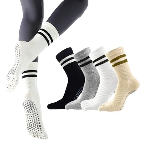 CIENCHENSOX Pilates Socks for Women, Non Slip Yoga Five Toe Grippy Socks for Hospital Barre Sticky Gym Slipper Socks 4 Pairs — image 1