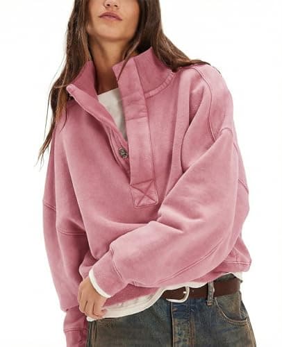 Gnveub Sweatshirt for Women Oversized Henley Neck Long Sleeve Button Pullover Tops Trendy Outfits Clothes — image 1