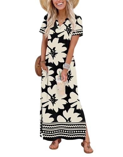 OFEEFAN Summer Dresses for Women 2026 Maxi Dress Short Sleeve Sundresses with Pockets Beach Vacation Spring Outfits — image 1