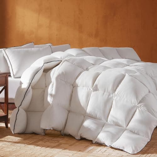 Richtry Goose Feather Down Fiber Cotton Comforter Twin Size, Ultra-Soft Duvet Insert, Hotel Collection White Quilted Comforter, All Season Bedding Comforter with 8 Corner Loops, 68x90 Inch