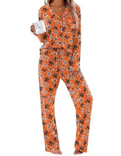 Ekouaer Women's Pajama Sets Soft Long Sleeve Pjs Cute Button Down Sleepwear — image 1