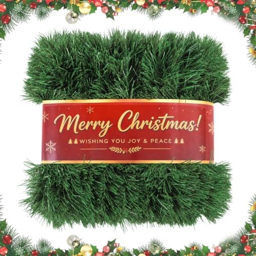 50FT Green Christmas Garland Decorations, PET Greenery for Indoor Outdoor | Non-Lit Soft Artificial Twist Garland, Greenery for Stairs, Railing, Fireplaces, Windows, Mantels, Holiday Home Party Decor — image 1