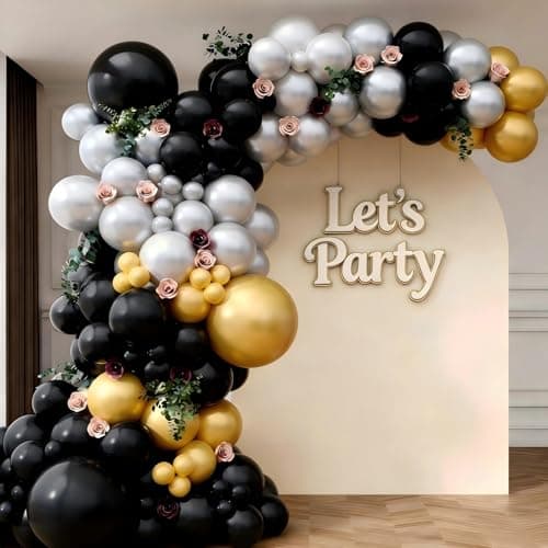 Black Gold Silver Balloon Garland Arch Kit, 143Pcs Black Gold Silver Latex Balloons for New Year 2026 Graduation Retirement Birthday Party Decoration — image 1