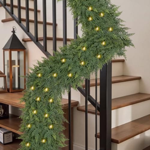 9FT Christmas Garland with Lights, Extra Full Lighted Cedar Garland — image 1