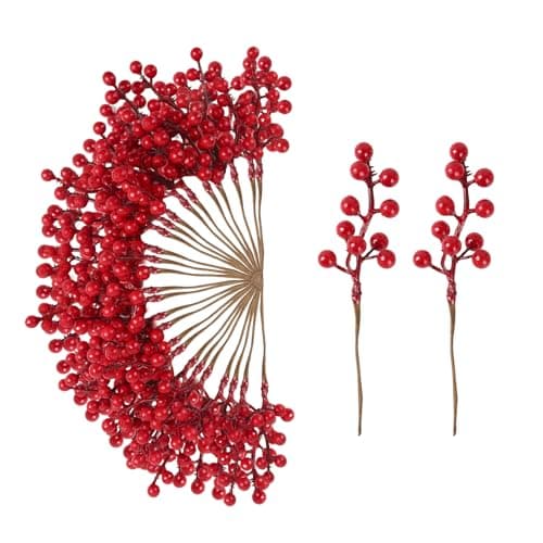 Kanxinr 50Pack Christmas Tree Decorations Artificial Berry Stems Red Berry Picks for Xmas Winter Holiday Home Centerpieces and DIY Flower Arrangements Ornaments — image 1