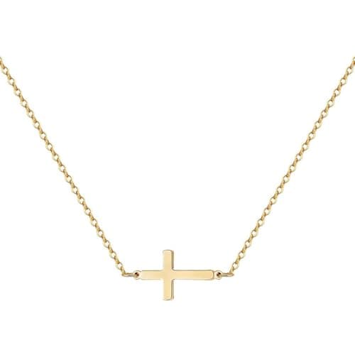 PNNY AMDA Gold Cross Necklace: 14K Gold Sideways Cross Necklace Pendant Small Simple Cute - Religious Gifts Faith Jewelry Easter Basket Stuffers (01 Sideways) XL-SZJ-HENG
