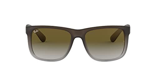 Ray-Ban Unisex RB4165 Justin Rectangular Sunglasses, Rubber Brown On Grey/Light Grey Gradient Green, 55 mm