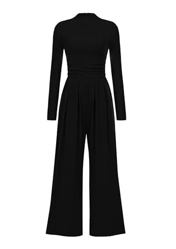 PRETTYGARDEN Jumpsuits For Women Dressy Fall Fashion Clothing 2025 Long Sleeve Mock Neck Date Night Rompers Business Outfits (Black,Medium)