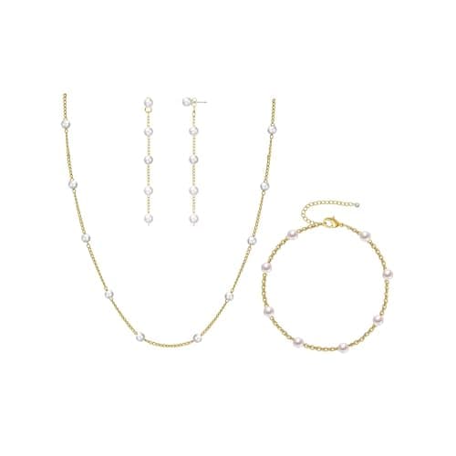 Fezodo Mothers Day Gifts - Pearl Necklace, 18K Gold/Silver Plated Layered Pearl Necklaces Dainty Pearls Choker Necklace and Earring Set Mothers Day Birthday Gifts for Mom Wife Daughter Sister Friends — image 1