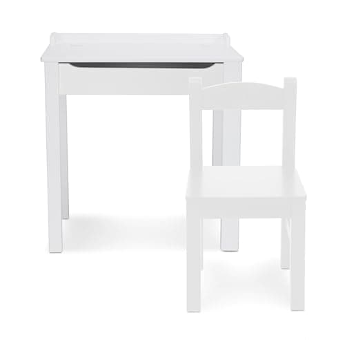 Melissa & Doug Wooden Child's Lift-Top Desk & Chair - White Play Desk and Chair Set for Toddlers and Kids Ages 3+