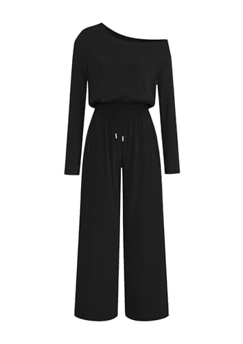 Lazysmile Jumpsuits For Women Dressy Long Sleeve Off Shoulder One Piece Wide Legs Rompers Casual Fall Outfits with Pockets — image 1