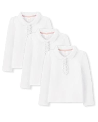 Gymboree,Girls,and Toddler Long Sleeve Ruffle Polo Shirt,White 3-Pack,6