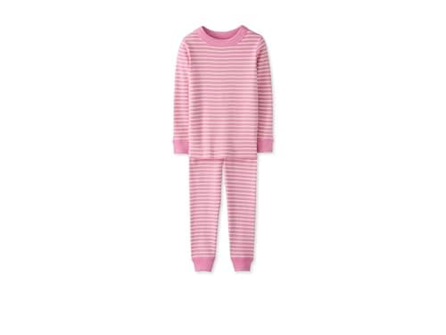 Hanna Andersson, Unisex, Striped Long John Pajama Set (Infant/Toddler/Little Kid/Big Kid), Begonia Pink/Ecru, 2 Years, Toddler