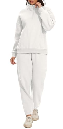 Jeqeocafy Women Oversized Long Sleeve Sweatsuit Half Zip Sweatshirt & High Waisted Pants 2 Piece Outfits With Pockets — image 1