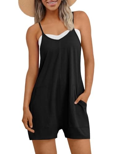 AUTOMET Womens Rompers Shorts Jumpsuits Summer Vacation Beach Outfits 2026 Overalls Jumpers Loose Casual Soft Fashion Maternity Clothes Black L