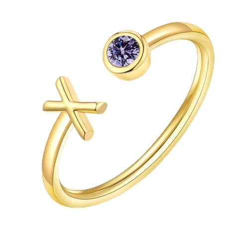 ZNBOH Gold Birthstone Initial Rings for Women Non Tarnish Dainty 14K Gold Plated Adjustable Letter Ring for Women Stackable Cute Thumb Pinky Fashion Unique Open Simple Birthday Gifts Jewelry — image 1