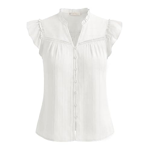 Belle Poque Women's Ruffle Sleeve Cotton Shirts V Neck Button Down Lace Crochet Blouses Spring Summer Dressy Casual Tops 2026 β image 1