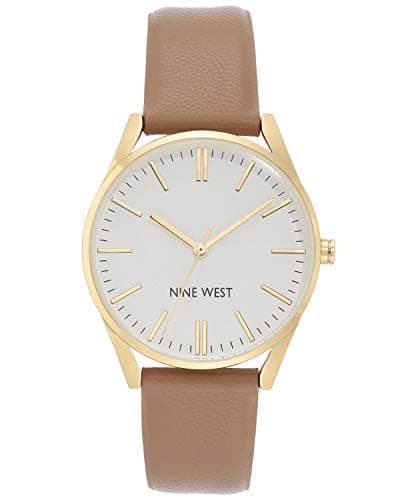 Nine West Women's Japanese Quartz Dress Watch with Faux Leather Strap, Brown, 18 (Model: NW/1994SVTN)