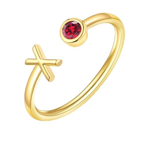 ZNBOH Gold Birthstone Initial Rings for Women Non Tarnish Dainty 14K Gold Plated Adjustable Letter Ring for Women Stackable Cute Thumb Pinky Fashion Unique Open Simple Birthday Gifts Jewelry — image 1