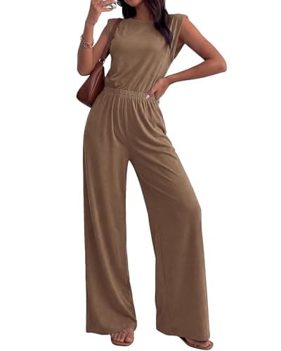 BTFBM 2 Piece Sets for Women Spring 2026 Casual Shoulder Pad Tank Top Wide Leg Pants Matching Set Travel Airport Outfits — image 1