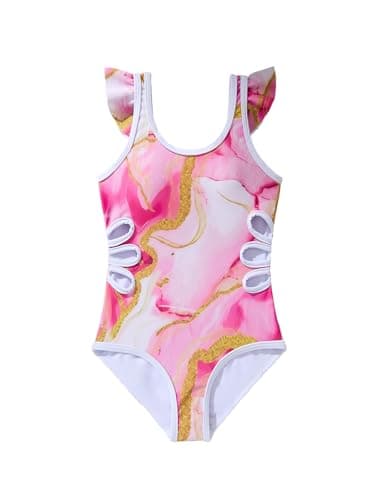 Kdwdvbn Girls Swimsuit One Piece Ruffle Sleeve Cut Out Cute Bathing Suit Summer Beach Swimwear 4-12Y — image 1