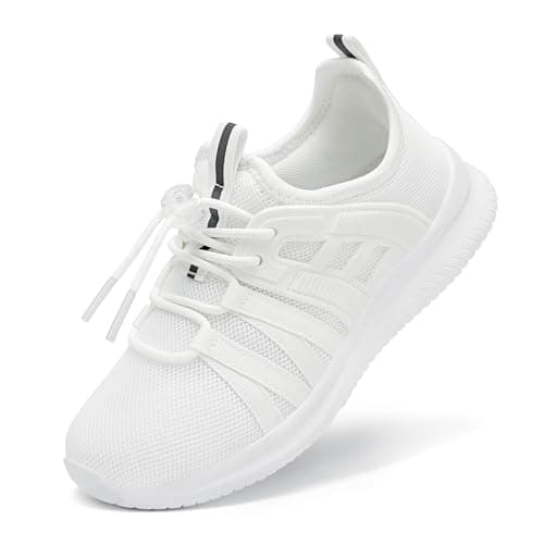 TOTOMONA Kids Running Shoes Slip on Sneakers for Girls Boys Adjustable Outdoor Toddler Walking Shoes Lightweight White Size Little Kids 13