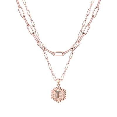 M MOOHAM Mothers Day Gifts, 14K-Gold-Plated Initial Necklaces for Women Cute Hexagon Letter Initial Necklace Layered Necklaces for Women Teen Girl Gifts