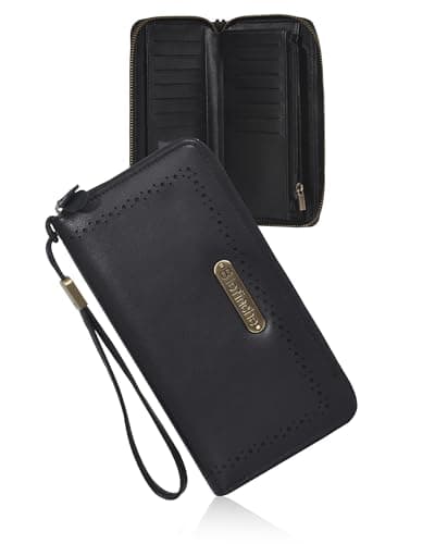 Large Genuine Leather Women Wallet Bifold Purse Clutch RFID Block Card Holder Zipper Wristlet Strap for Ladies Checkbook — image 1