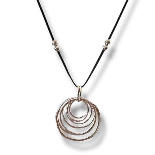 BALOOLA Boho Long Necklace for Women Handmade ECO Faux Leather Beaded, Silver Tone Circle Ring Pendant, Trendy Layered Statement Jewelry