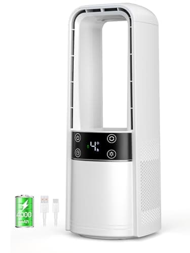 Desk Fan Bladeless, 120° Oscillating Fan Rechargeable, Quiet Fan with Night Light, Smart LED Touch Control, 4 Speed & 9H Timer, Small Table Fan, Auto Display Off, Ideal for Home, Office, Study Room — image 1