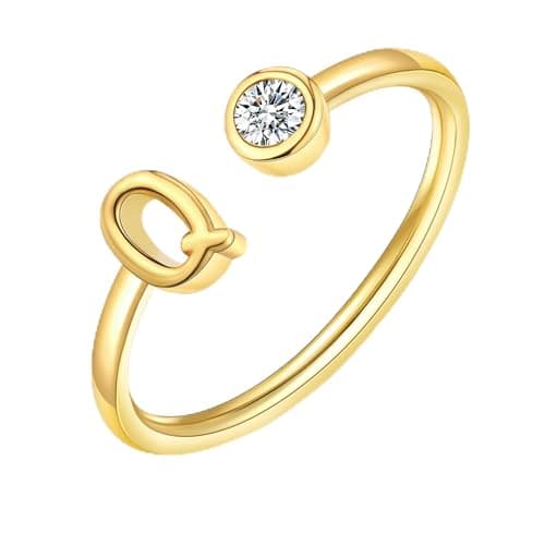 ZNBOH Gold Birthstone Initial Rings for Women Non Tarnish Dainty 14K Gold Plated Adjustable Letter Ring for Women Stackable Cute Thumb Pinky Fashion Unique Open Simple Birthday Gifts Jewelry — image 1