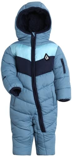 Volcom Boy Baby Snowsuit - Soft Fleece Lined Insulated Pram Infant Snowsuit with Sherpa Lined Hood - Baby Winter Clothes, Size 6-9M, Blue Colorblock