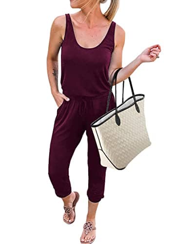 KIRUNDO Women 2026 Summer Jumpsuits Casual Sleeveless Drawstring Elastic Waist Romper Vacation Cruise Airport Travel Outfits — image 1