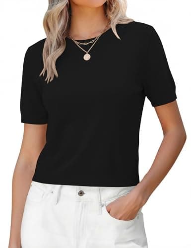 LaGracia Cropped Sweaters for Women Short Sleeve Crewneck Cashmere Wool Blend Lightweight Business Casual Sweater Crop Tops — image 1