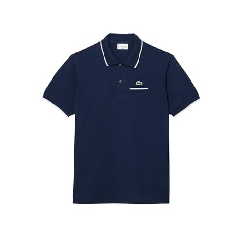 Lacoste Men's Classic Fit Pocket Accent L.12.12 Polo Shirt, Navy Blue/Flour, Large