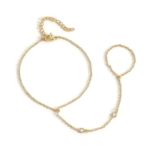 BAYLAY Hand Chain Bracelet, 14K Gold Plated Ring Bracelet Hand Chain Dainty Gold Bracelet for Women Trendy Finger Ring Slave Bracelets Hand Jewelry for Women Summer Beach Boho Gifts Trendy Stuff — image 1