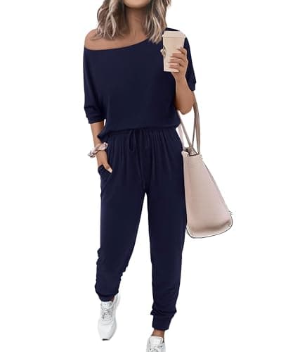 Zenlonr Women Summer 2 Piece Outfits 2026 Off Shoulder Short Sleeve Tops Elastic Waist Drawstring Long Pants Tracksuit — image 1