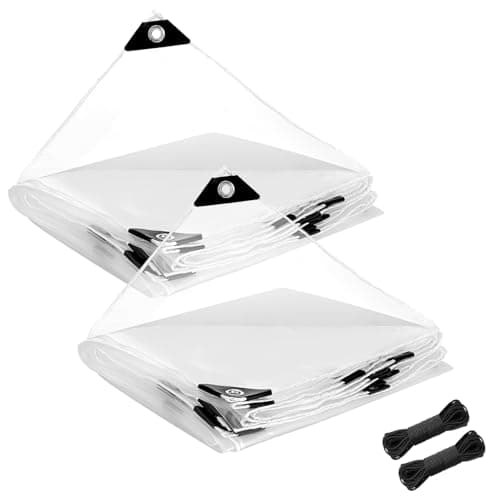 2Pcs 6.6x10ft Anti-Tear Clear Tarp Waterproof, 5 mil, Windproof & Snowproof | Clear Plastic Tarps with Grommets, Tarpaulin for Winter Garden Patio Enclosure Chicken Coop Window Shield — image 1