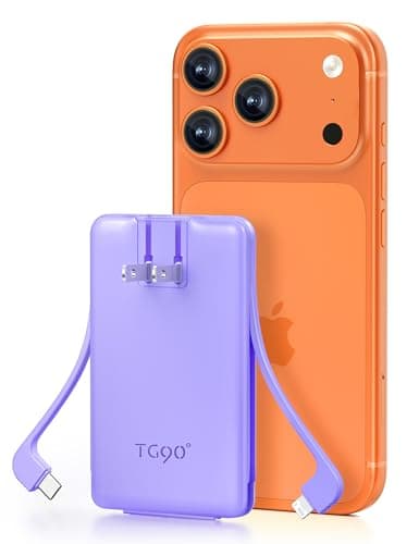 TG90° 5000mAh Portable Charger Built-in AC Wall Plug and Cables, Pocket Size Power Bank, Slim Fast Charging External USB C Battery Pack Compatible with iPhone 17 16 15 14 13 12 Samsung Google iPad